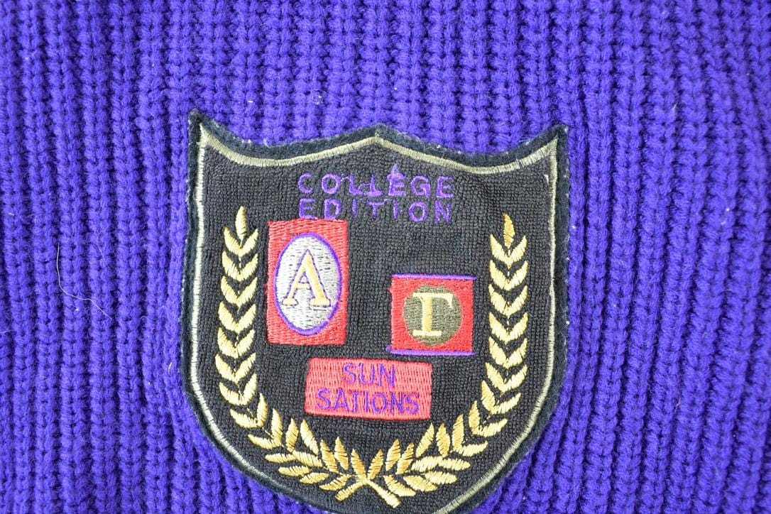 Vintage 1990s Sunsations College Edition Knit Abstract Pattern Crewneck Sweater Men's Small from propervintagecanada