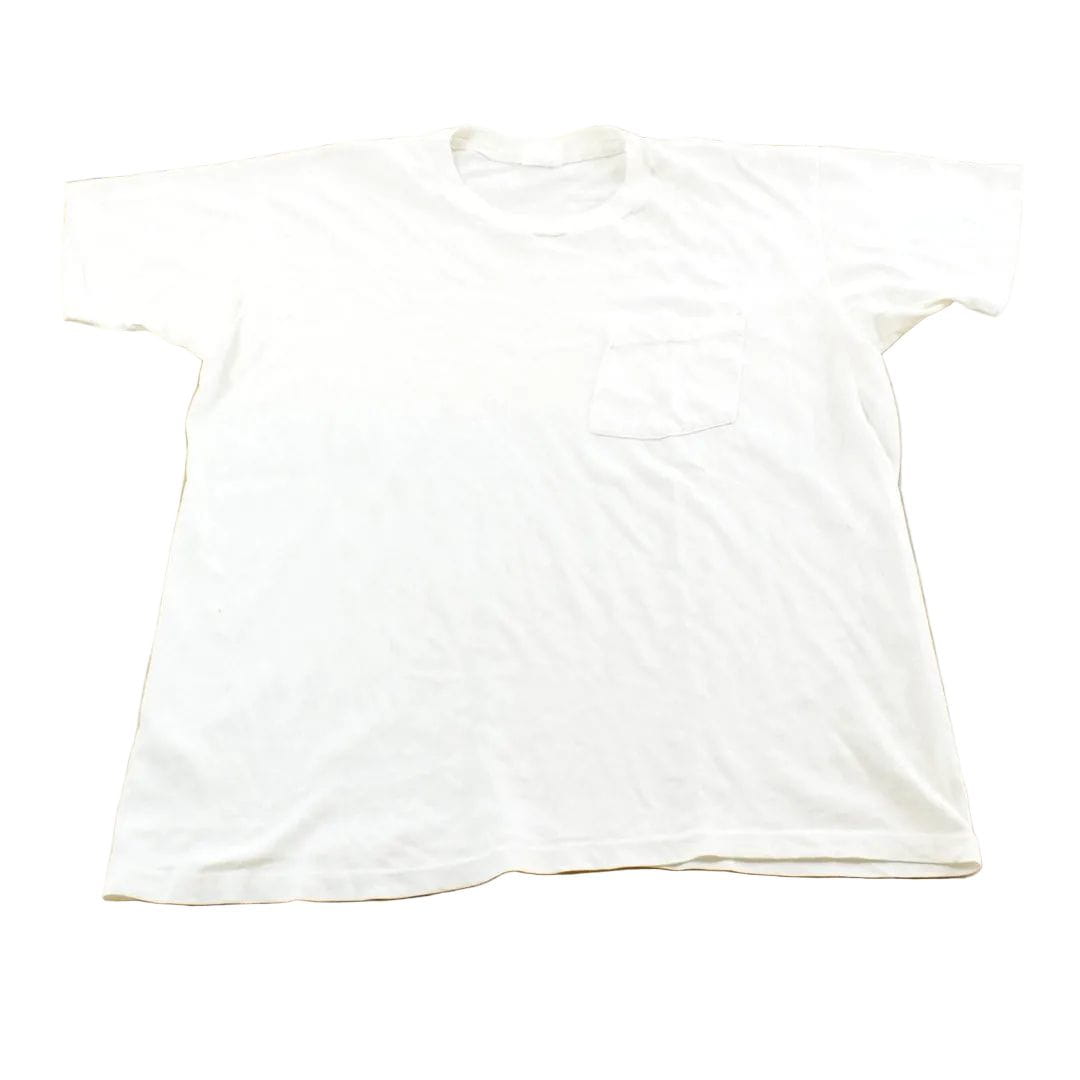 Vintage 1990s Super Faded Threadbare Blank White Pocket T-Shirt Mens L from propervintagecanada