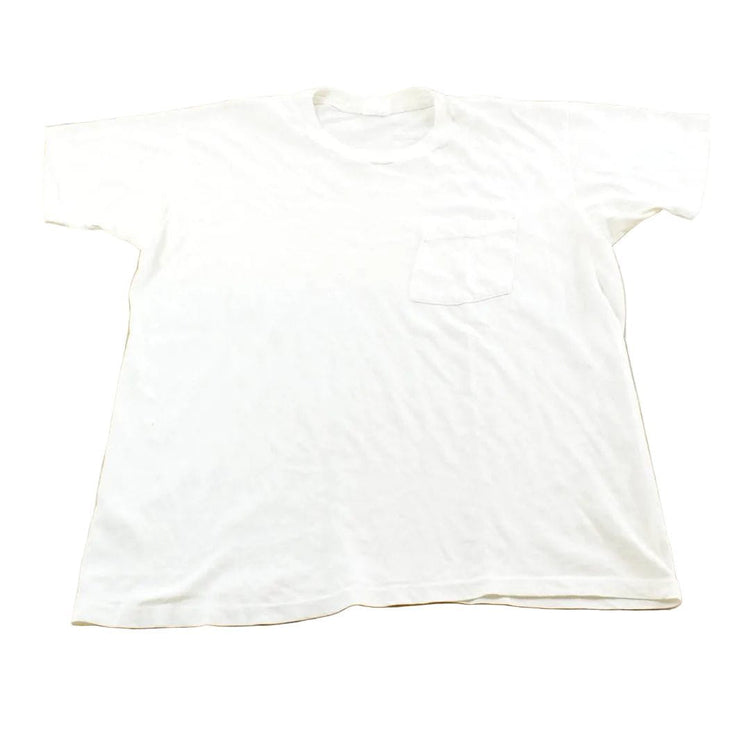Vintage 1990s Super Faded Threadbare Blank White Pocket T-Shirt Mens L from propervintagecanada