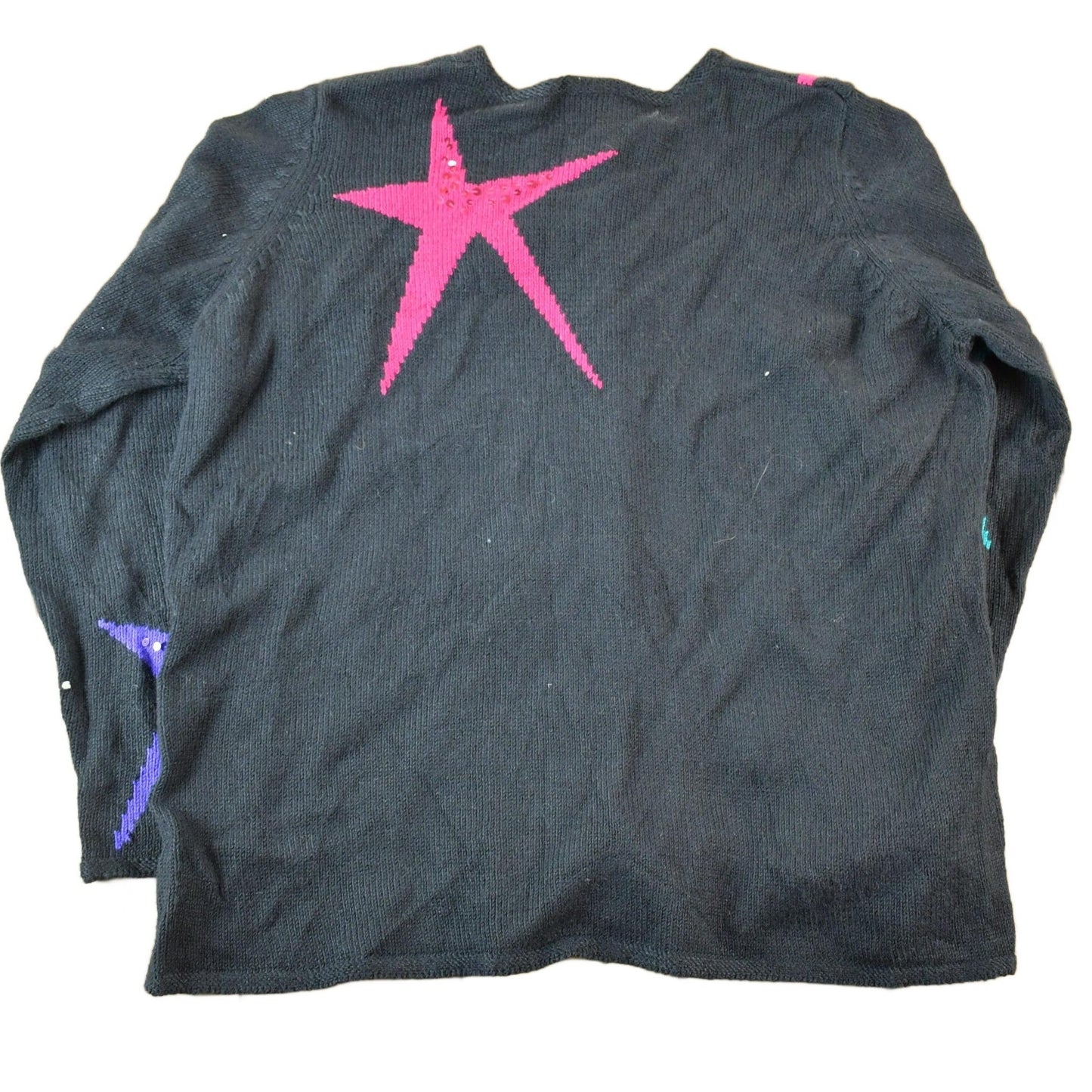 Vintage 1990s Susan Bristol Button Up Knit Sequin Star Pattern Crewneck Sweater Womens XL from propervintagecanada