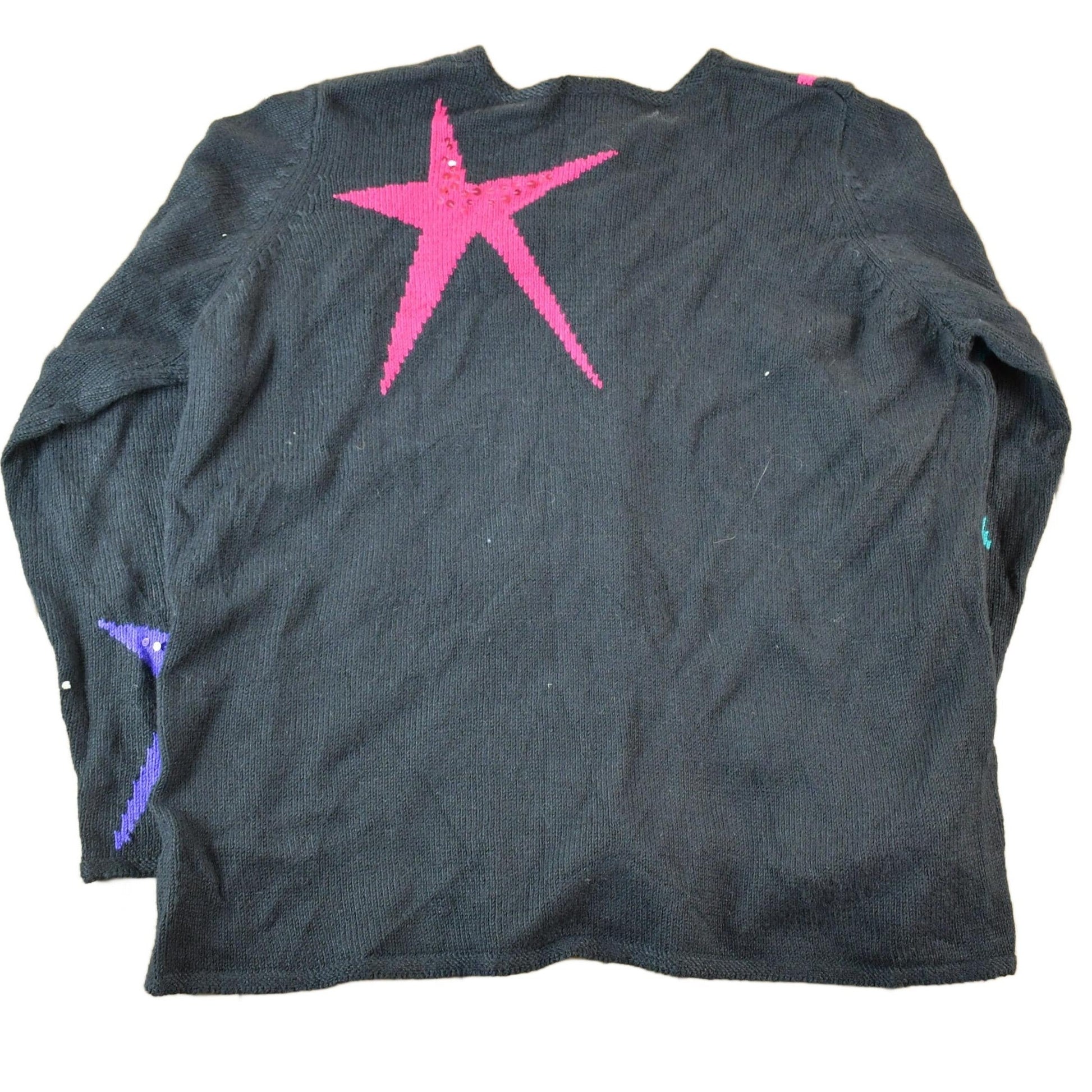 Vintage 1990s Susan Bristol Button Up Knit Sequin Star Pattern Crewneck Sweater Womens XL from propervintagecanada