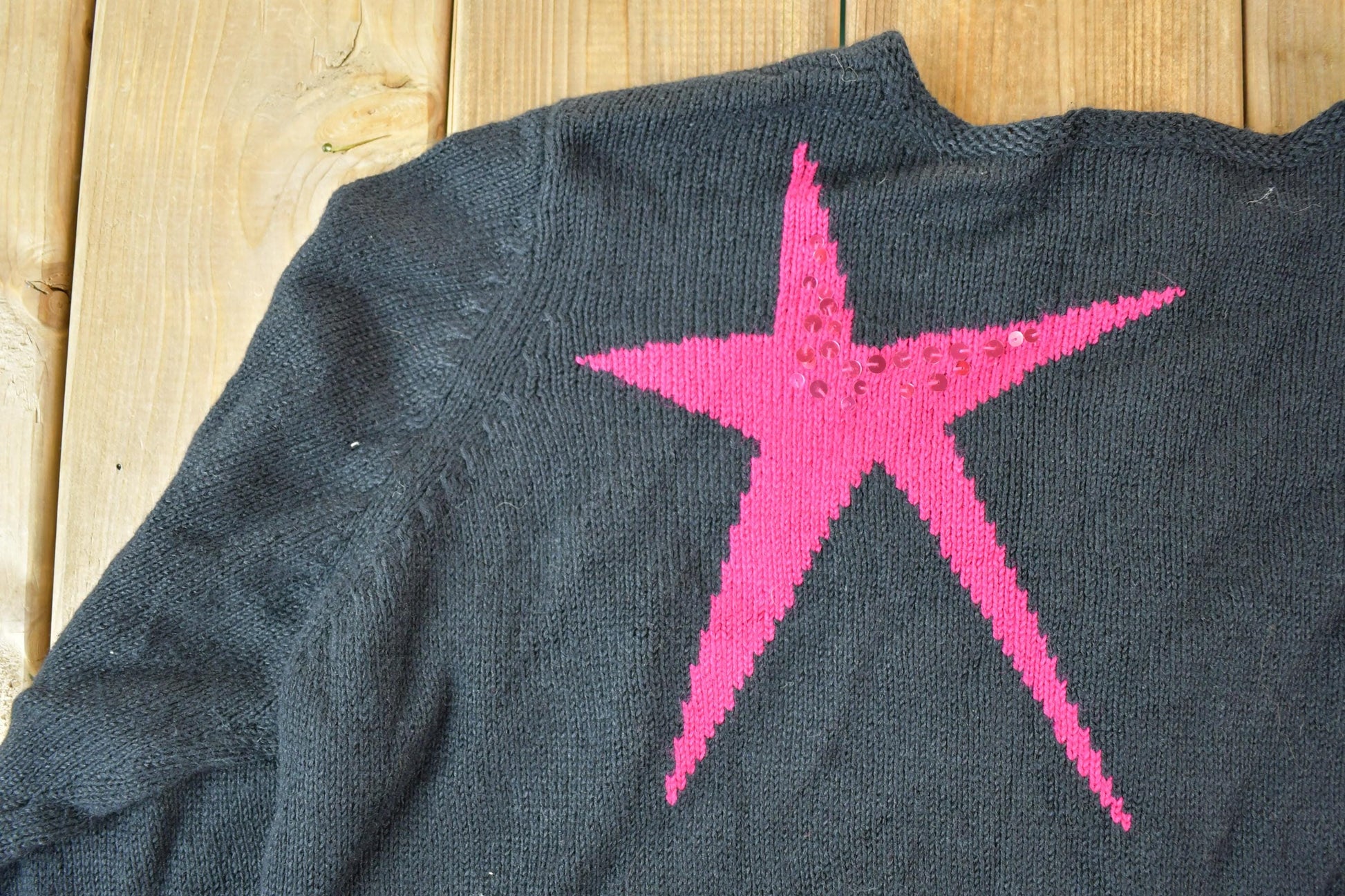 Vintage 1990s Susan Bristol Button Up Knit Sequin Star Pattern Crewneck Sweater Womens XL from propervintagecanada