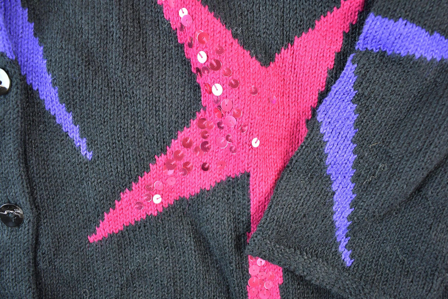 Vintage 1990s Susan Bristol Button Up Knit Sequin Star Pattern Crewneck Sweater Womens XL from propervintagecanada