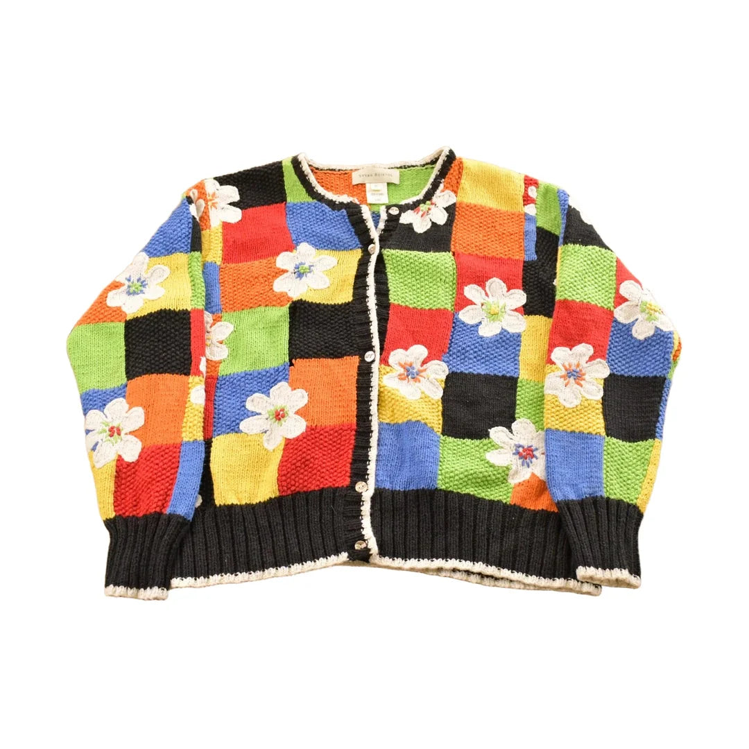 Vintage 1990s Susan Bristol Floral Knit Cardigan Sweater Women's L from propervintagecanada