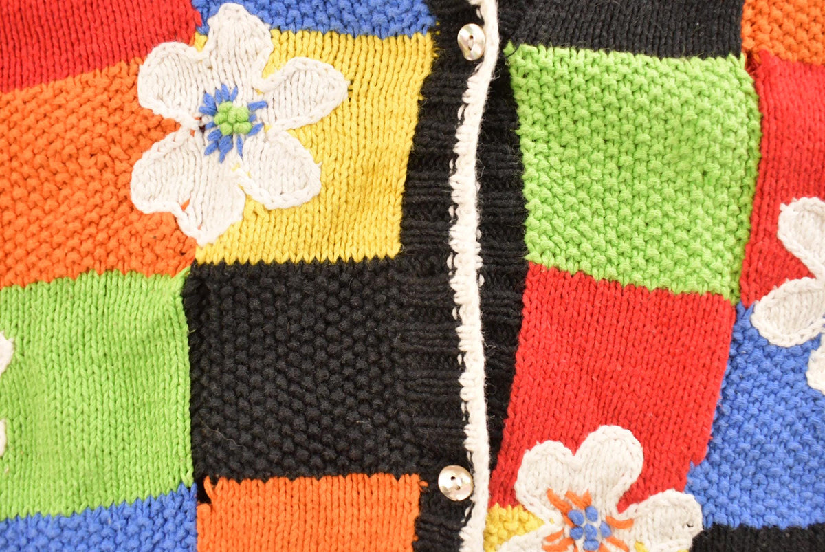 Vintage 1990s Susan Bristol Floral Knit Cardigan Sweater Women's L from propervintagecanada