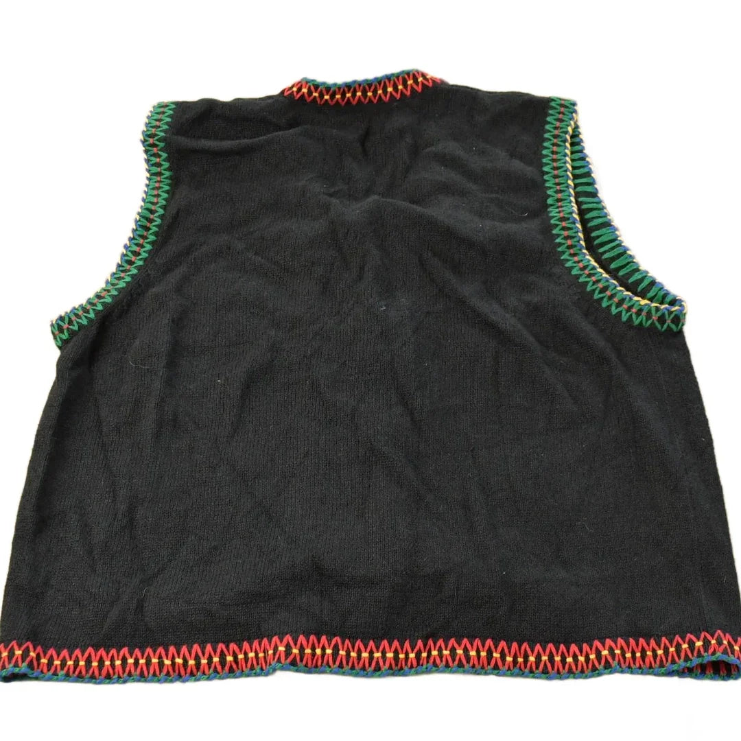 Vintage 1990s Susan Bristol Knit Cardigan Sweater Vest Women's M / Button Up / Patchwork / Hand Embroidered from propervintagecanada