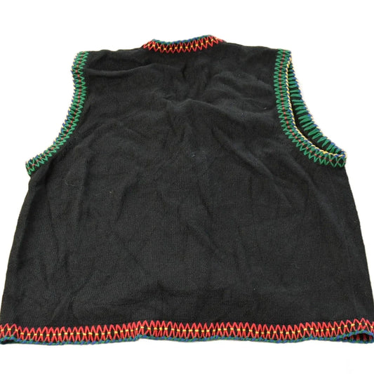 Vintage 1990s Susan Bristol Knit Cardigan Sweater Vest Women's M / Button Up / Patchwork / Hand Embroidered from propervintagecanada