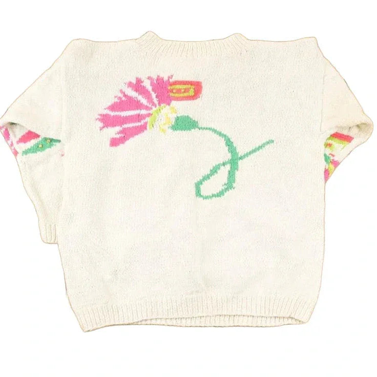 Vintage 1990s Susann D Abstract Hand Knit Crewneck Sweater Womens L from propervintagecanada