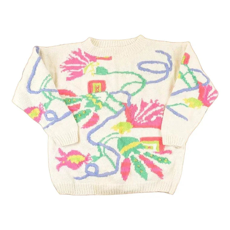 Vintage 1990s Susann D Abstract Hand Knit Crewneck Sweater Womens L from propervintagecanada