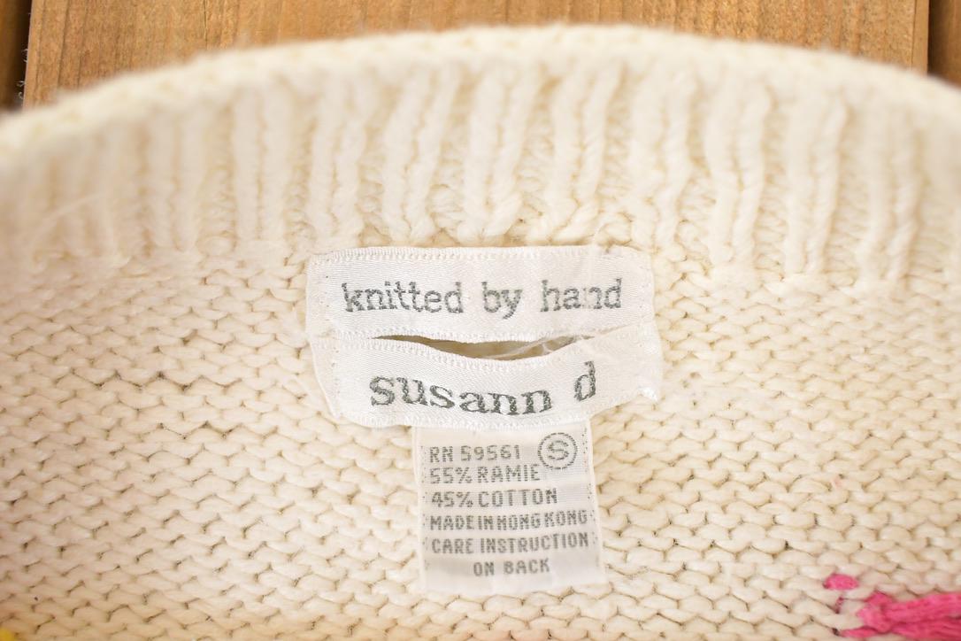 Vintage 1990s Susann D Abstract Hand Knit Crewneck Sweater Womens L from propervintagecanada