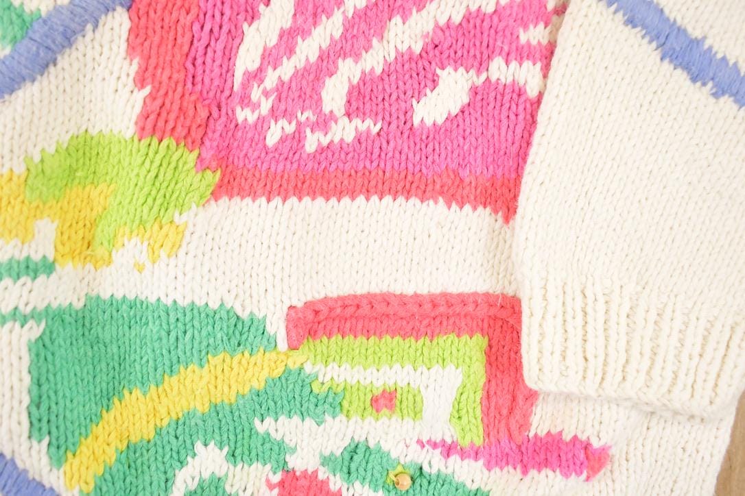 Vintage 1990s Susann D Abstract Hand Knit Crewneck Sweater Womens L from propervintagecanada