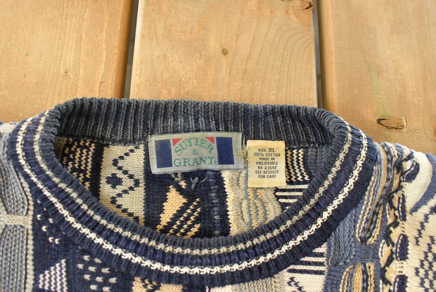 Vintage 1990s Sutter & Grant 3D Cable Knit Crewneck Sweater Men's XL from propervintagecanada
