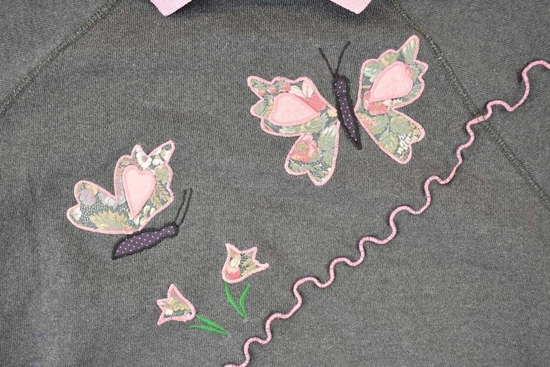 Vintage 1990s Sweats Appeal Embroidered Butterfly Collared Crewneck Sweatshirt Women's XXL from propervintagecanada
