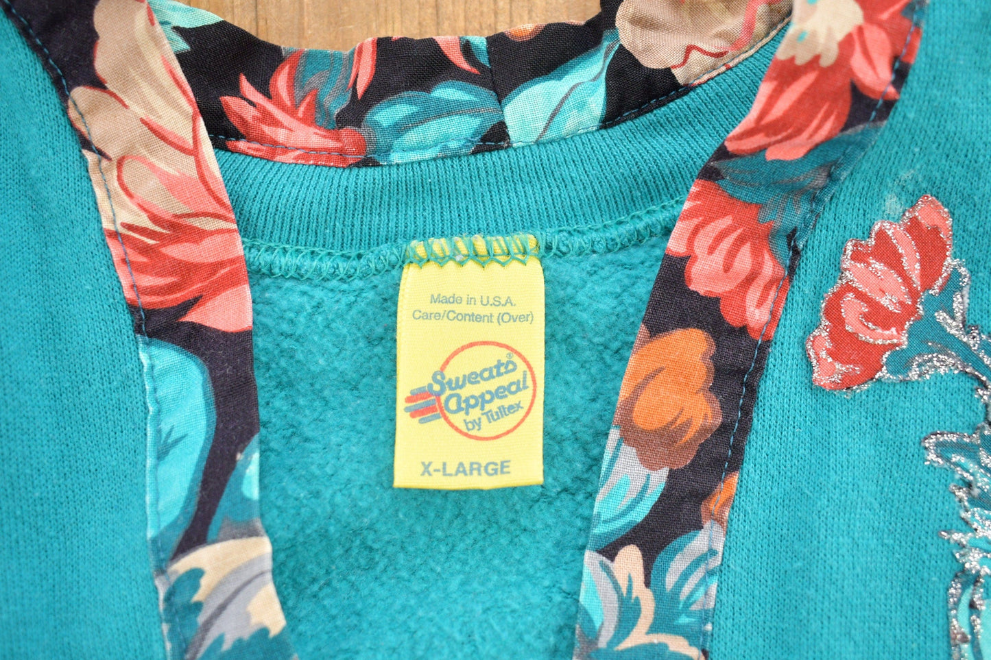 Vintage 1990s Sweats Appeal Turquoise Floral Cardigan Sweater Women's M from propervintagecanada