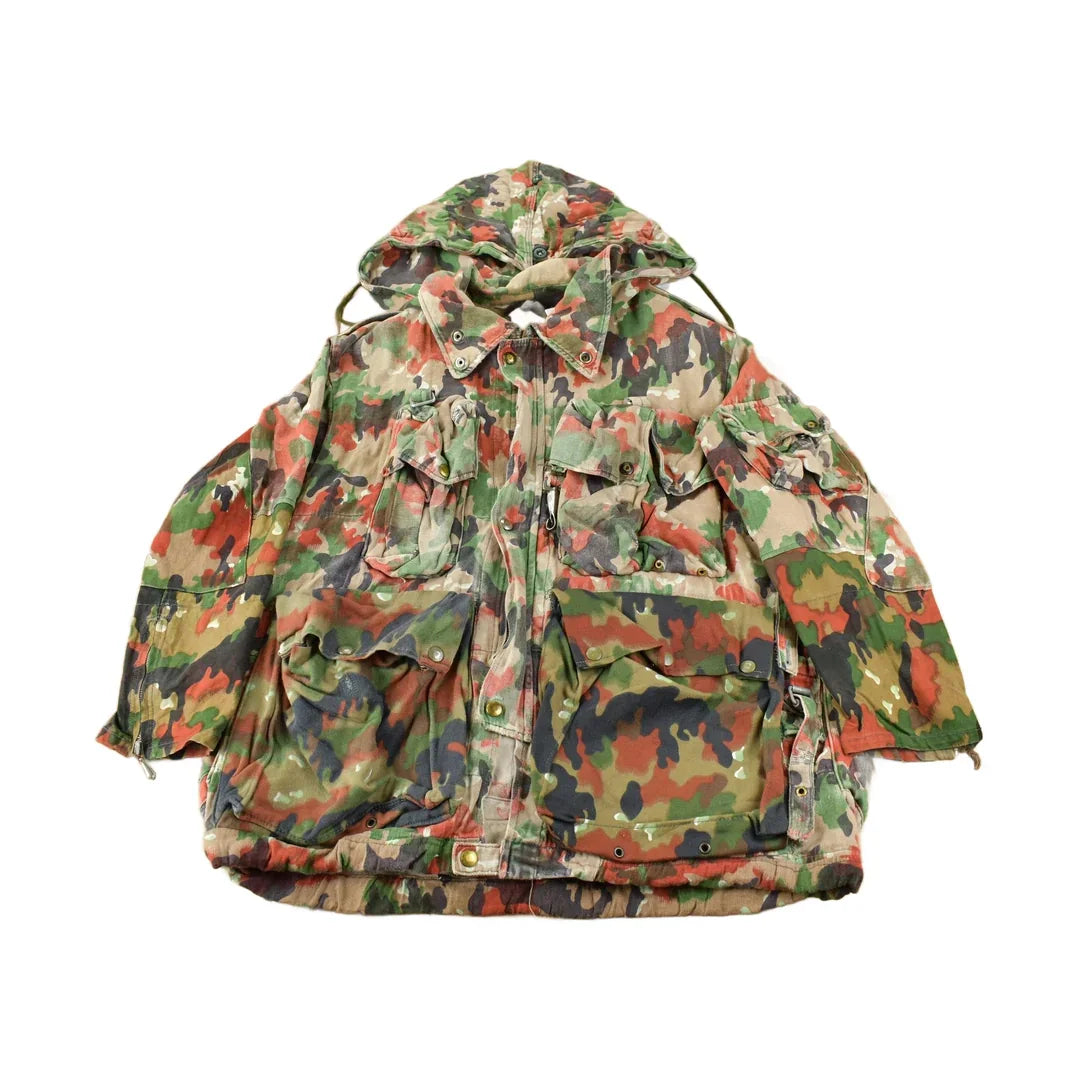 Vintage 1990s Swiss Military Alpenflage Camo Hooded Jacket from propervintagecanada