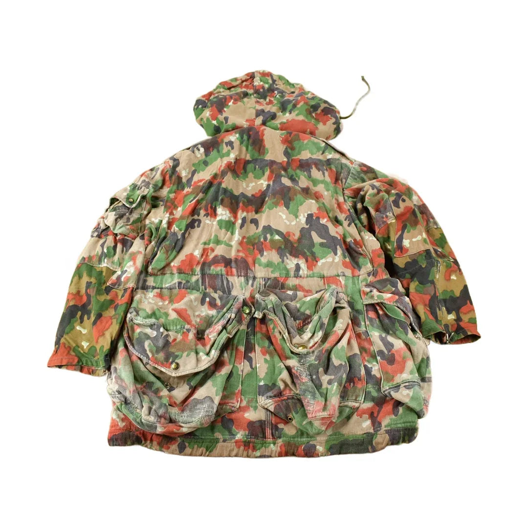 Vintage 1990s Swiss Military Alpenflage Camo Hooded Jacket from propervintagecanada