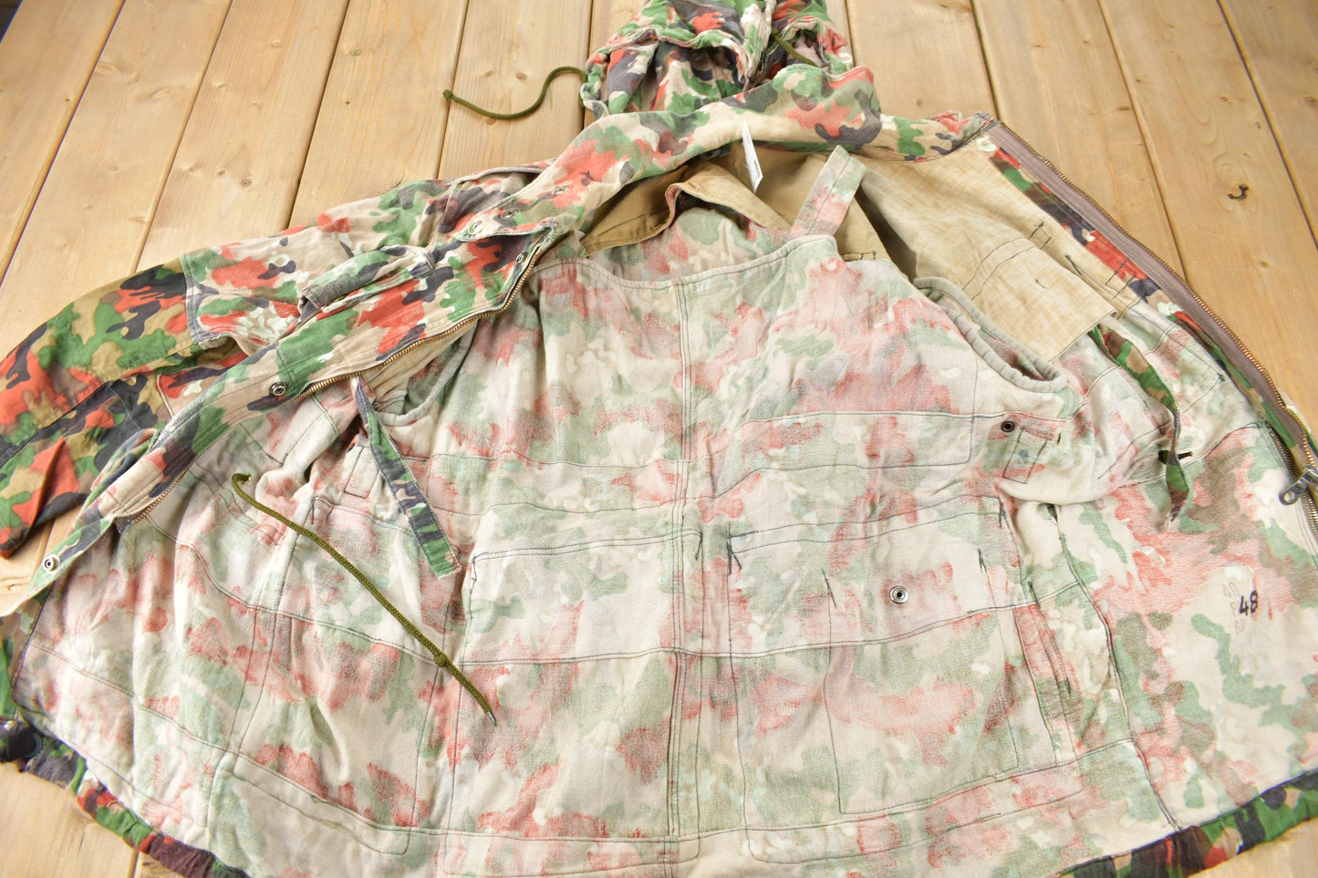 Vintage 1990s Swiss Military Alpenflage Camo Hooded Jacket from propervintagecanada