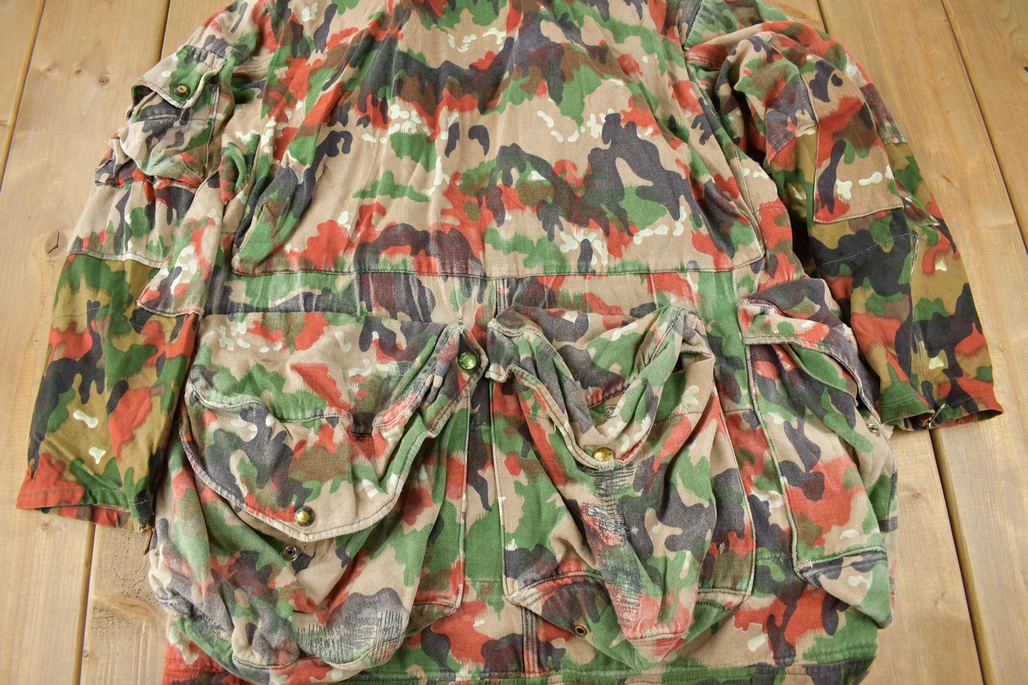 Vintage 1990s Swiss Military Alpenflage Camo Hooded Jacket from propervintagecanada