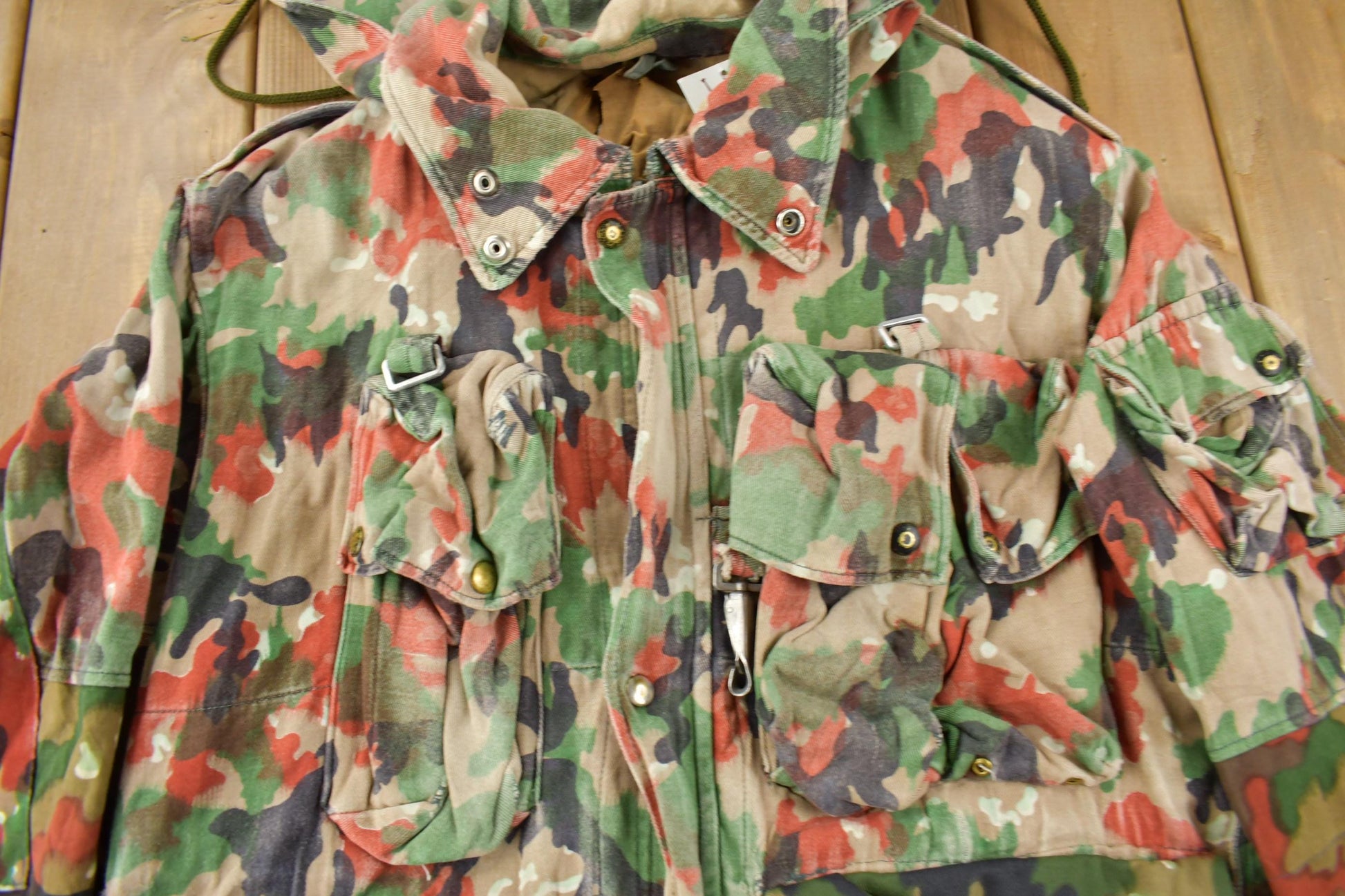 Vintage 1990s Swiss Military Alpenflage Camo Hooded Jacket from propervintagecanada