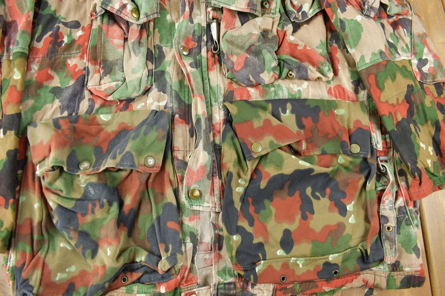 Vintage 1990s Swiss Military Alpenflage Camo Hooded Jacket from propervintagecanada