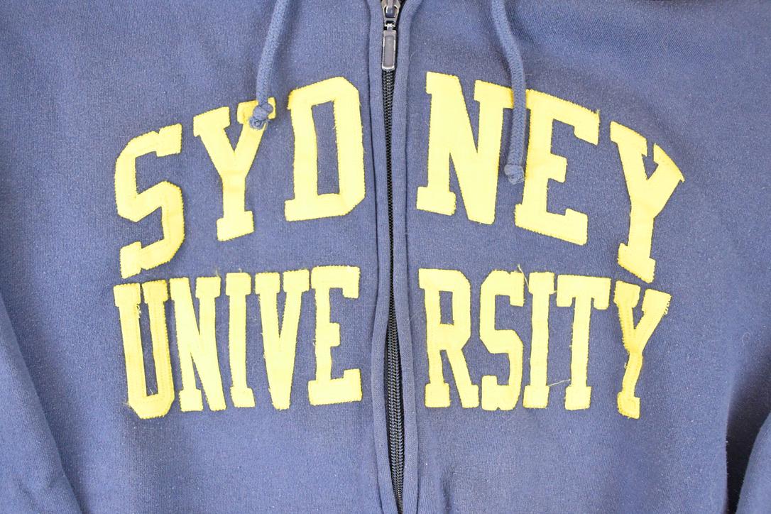 Vintage 1990s Sydney University Embroidered Full Zip Hoodie Sweatshirt Men's L from propervintagecanada