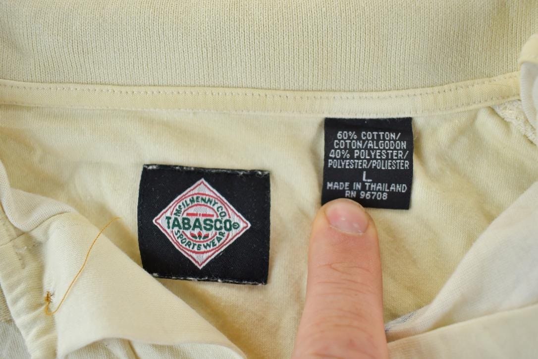 Vintage 1990s Tabasco Golfing Souvenir Single Stitch Graphic Print Polo Shirt Men's Large from propervintagecanada