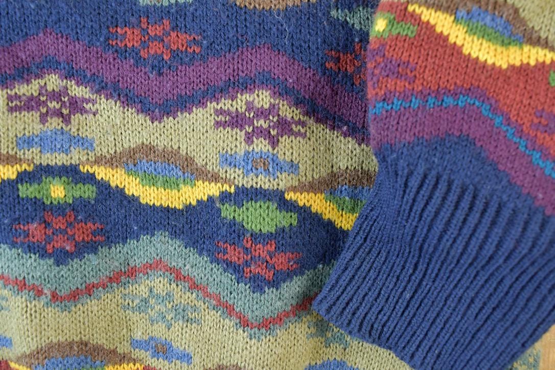 Vintage 1990s Tabi Knit Abstract Pattern Coogi Style Crewneck Sweater Men's XL from propervintagecanada