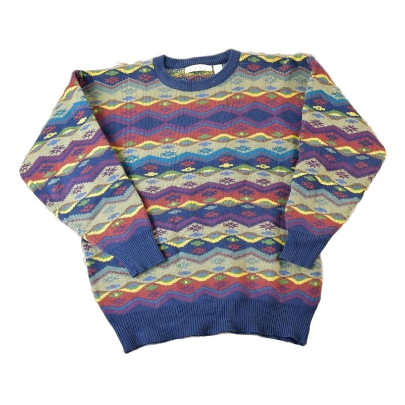 Vintage 1990s Tabi Knit Abstract Pattern Coogi Style Crewneck Sweater Men's XL from propervintagecanada