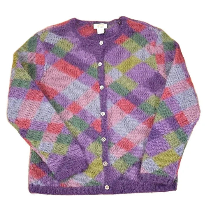 Vintage 1990s Talbots Abstract Hand Knit Mohair Cardigan Sweater Women's L / Preppy Knit Cardigan / Fancy Knit Vintage Cardigan from propervintagecanada