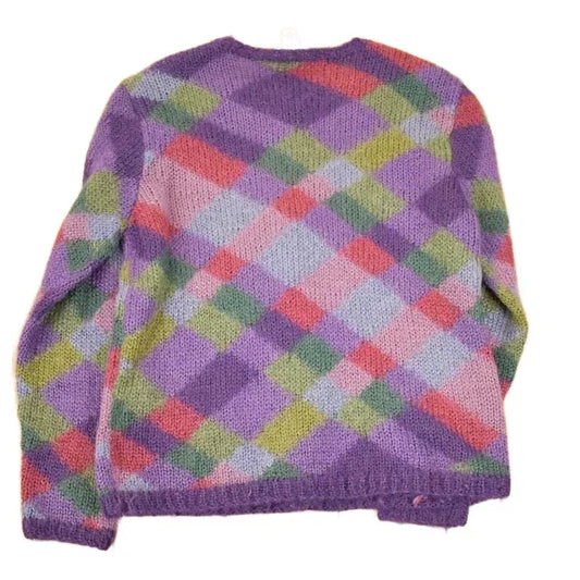 Vintage 1990s Talbots Abstract Hand Knit Mohair Cardigan Sweater Women's L / Preppy Knit Cardigan / Fancy Knit Vintage Cardigan from propervintagecanada