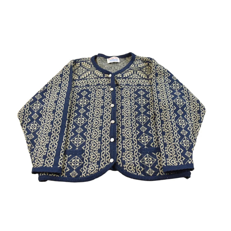 Vintage 1990s Tally Ho Knit Pattern Cardigan Sweater Women's XL from propervintagecanada