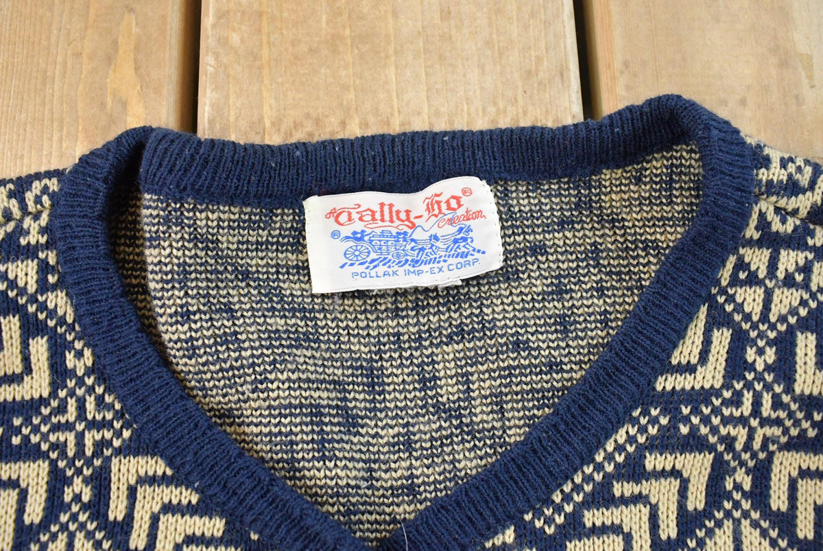 Vintage 1990s Tally Ho Knit Pattern Cardigan Sweater Women's XL from propervintagecanada