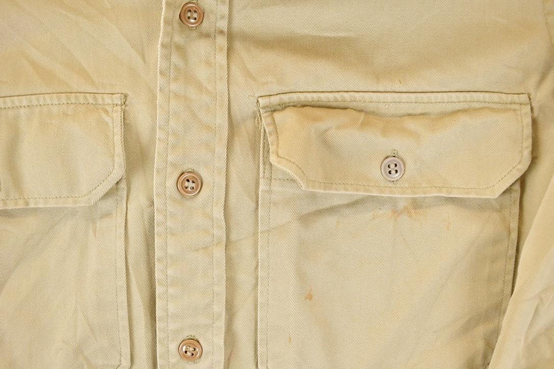 Vintage 1990s Tan Heavy Cotton Button Up Shirt Mens M from propervintagecanada
