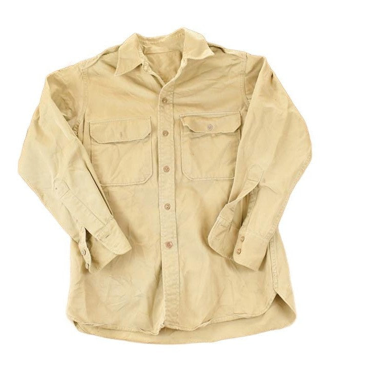 Vintage 1990s Tan Heavy Cotton Button Up Shirt Mens M from propervintagecanada