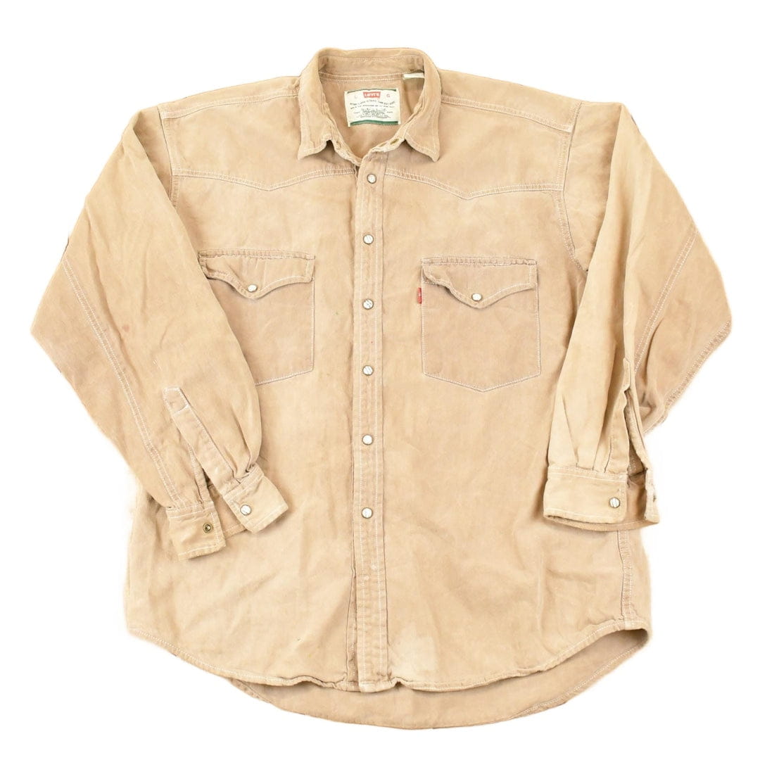 Vintage 1990s Tan Levis Button Up Shirt Men's L from propervintagecanada