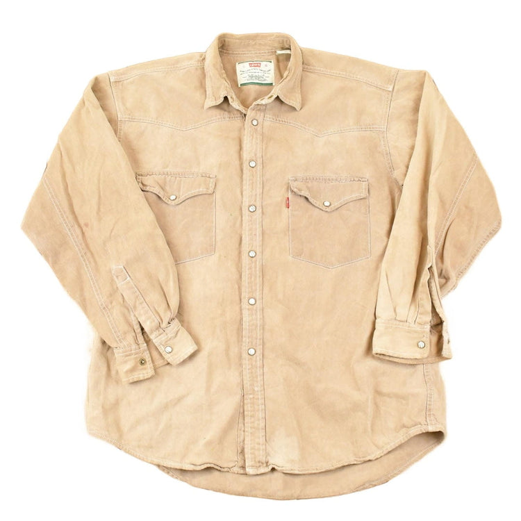 Vintage 1990s Tan Levis Button Up Shirt Men's L from propervintagecanada