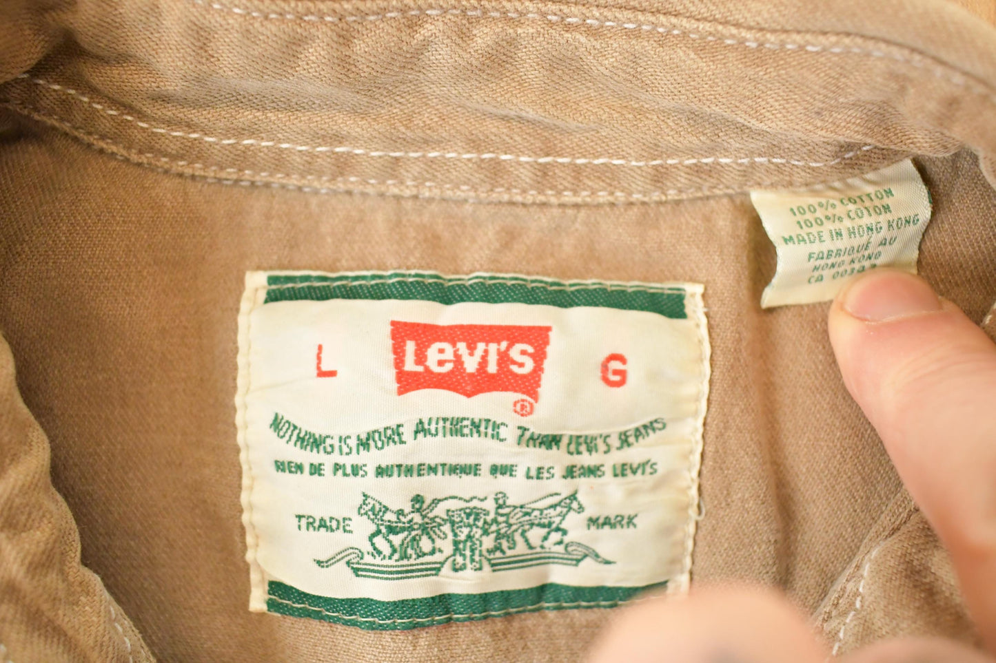 Vintage 1990s Tan Levis Button Up Shirt Men's L from propervintagecanada