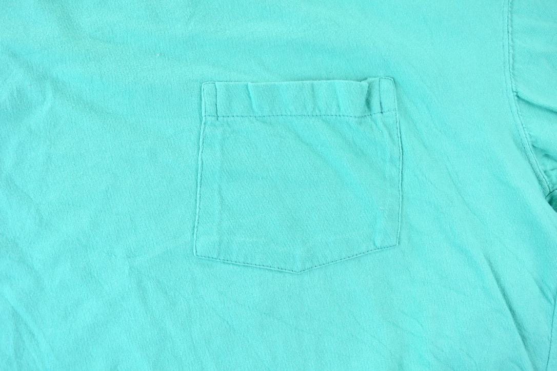 Vintage 1990s Tangerine Single Stitch Blank Teal Pocket T-Shirt Men's Small from propervintagecanada