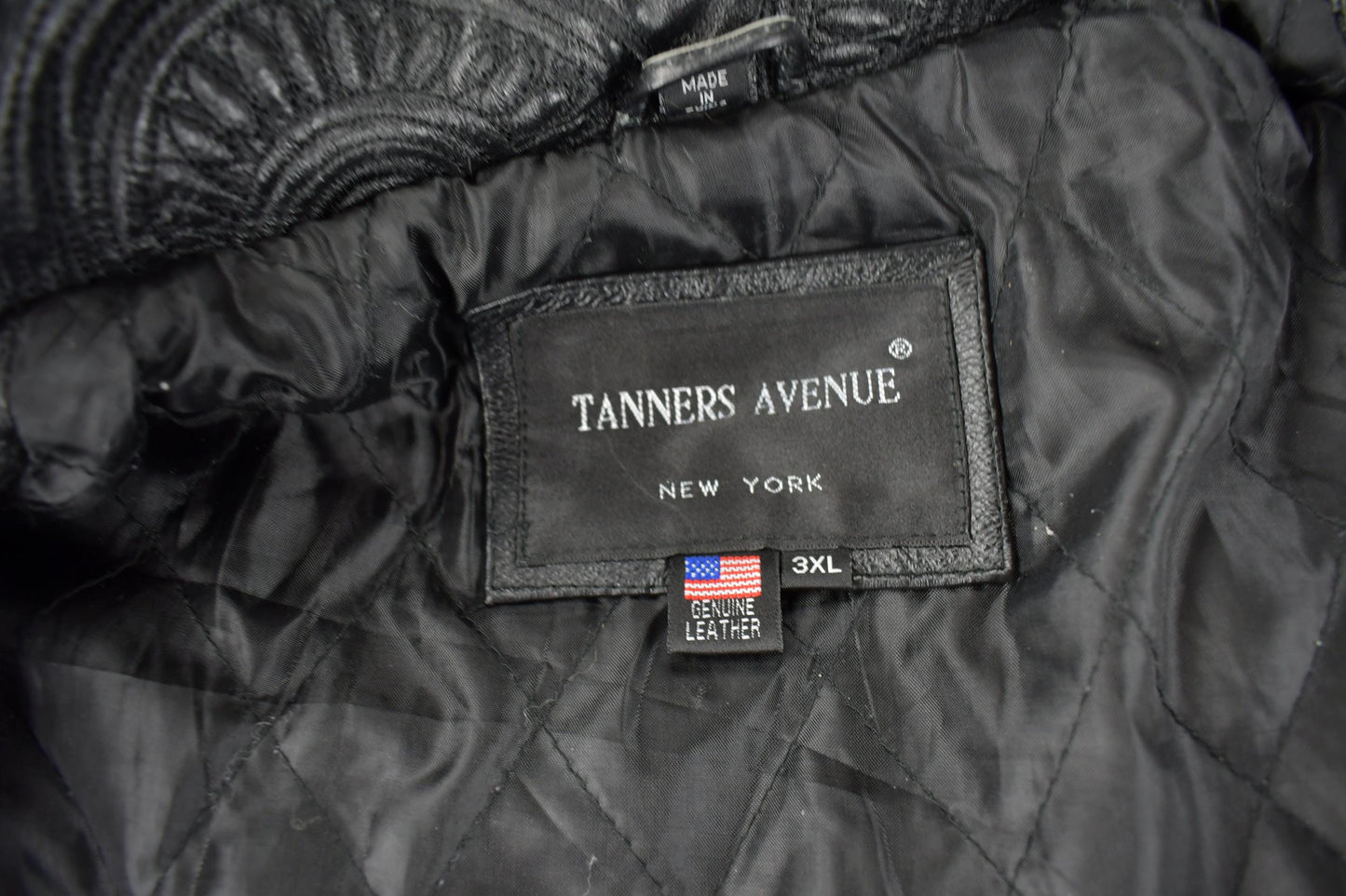 Vintage 1990s Tanners Avenue Leather Mosaic Embroidered Bomber Jacket Men's 3XL from propervintagecanada