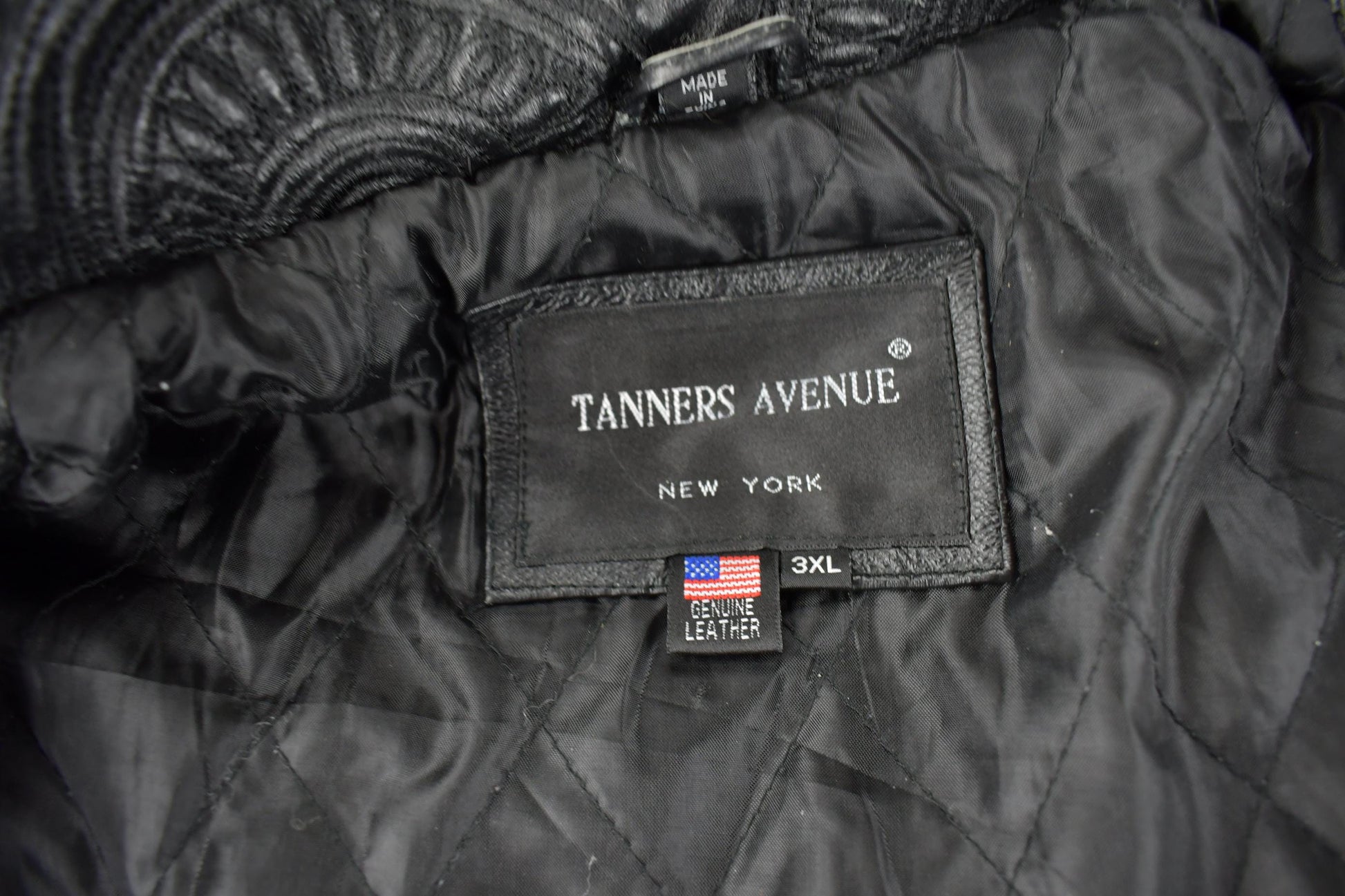 Vintage 1990s Tanners Avenue Leather Mosaic Embroidered Bomber Jacket Men's 3XL from propervintagecanada
