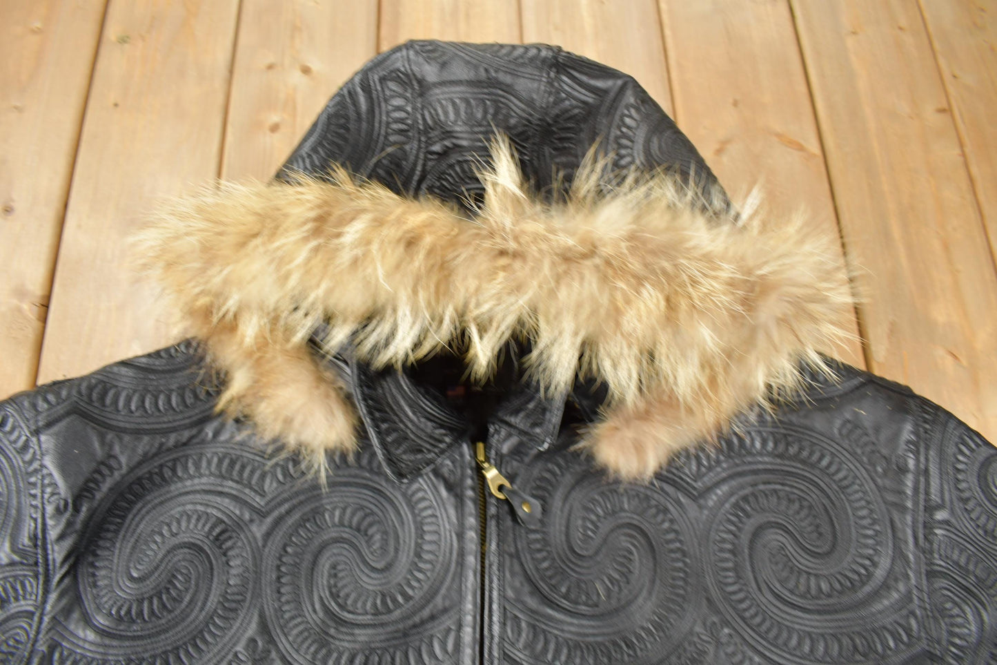 Vintage 1990s Tanners Avenue Leather Mosaic Embroidered Bomber Jacket Men's 3XL from propervintagecanada