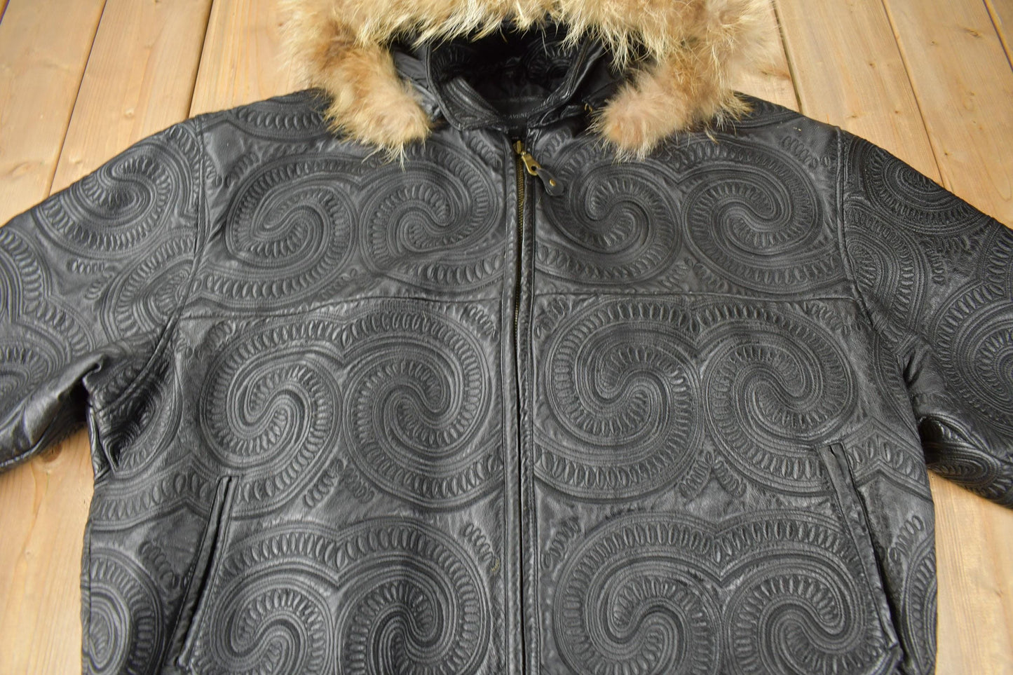 Vintage 1990s Tanners Avenue Leather Mosaic Embroidered Bomber Jacket Men's 3XL from propervintagecanada