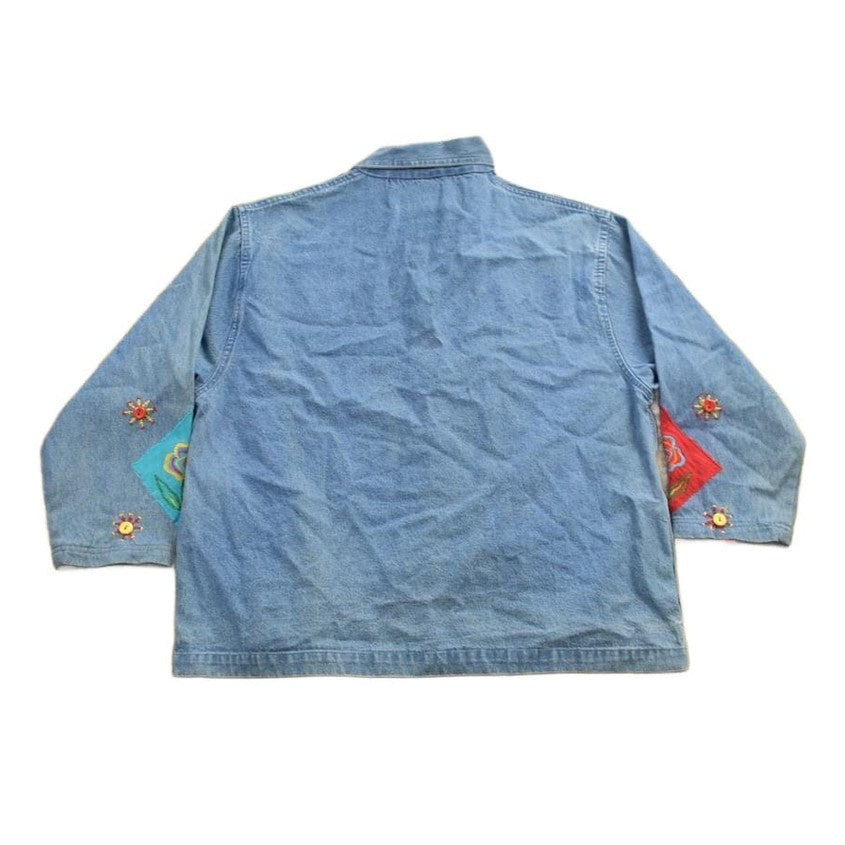 Vintage 1990s Tantrums Embroidered Jean Button Up Shirt Men's Large from propervintagecanada