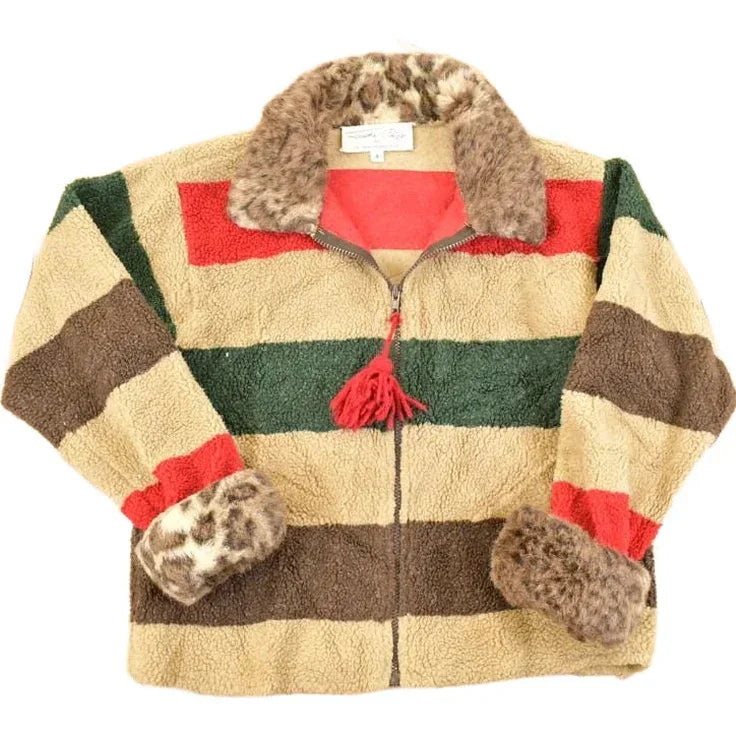 Vintage 1990s Tasha Polizzi Cheetah Cuff Fleece Outdoorsman Sweater Women's S / 90s Winter Sweatshirt / Fleece Hiking Zip up from propervintagecanada