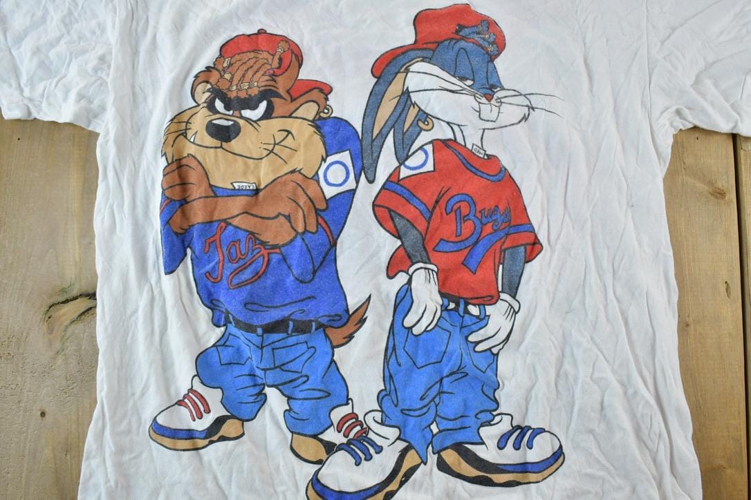 Vintage 1990s Taz And Bugs Hip Hop FAB Disney Cartoon Promo T-Shirt Men's Large