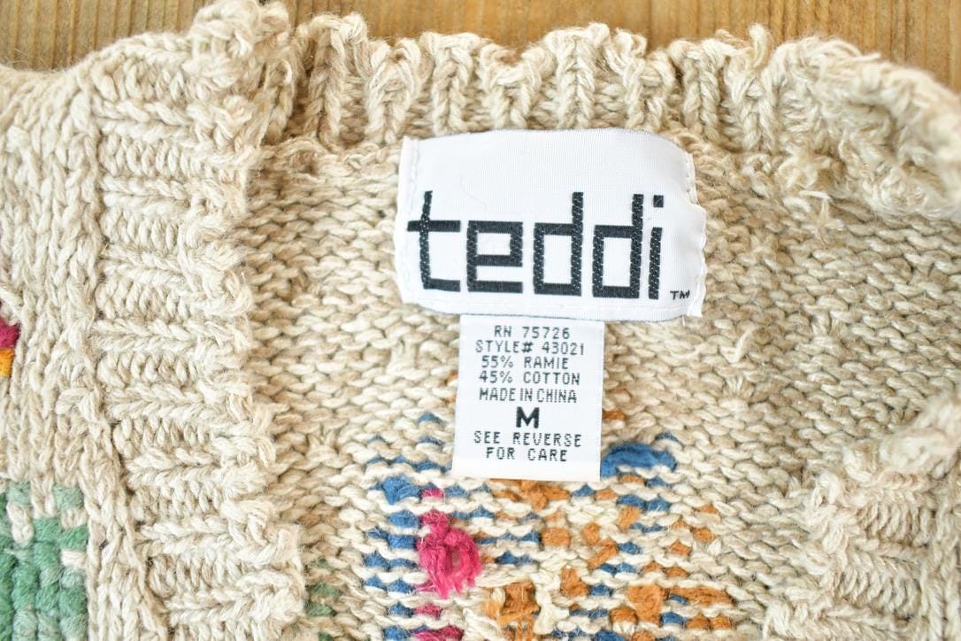 Vintage 1990s Teddi Abstract Knit Cardigan Sweater Vest Womens S from propervintagecanada