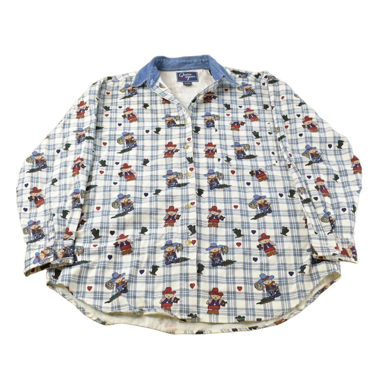 Vintage 1990s Teddy Bear Denim Collar Button Up Shirt Women's Large from propervintagecanada