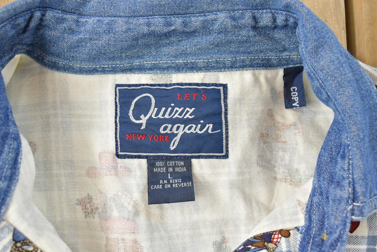 Vintage 1990s Teddy Bear Denim Collar Button Up Shirt Women's Large from propervintagecanada