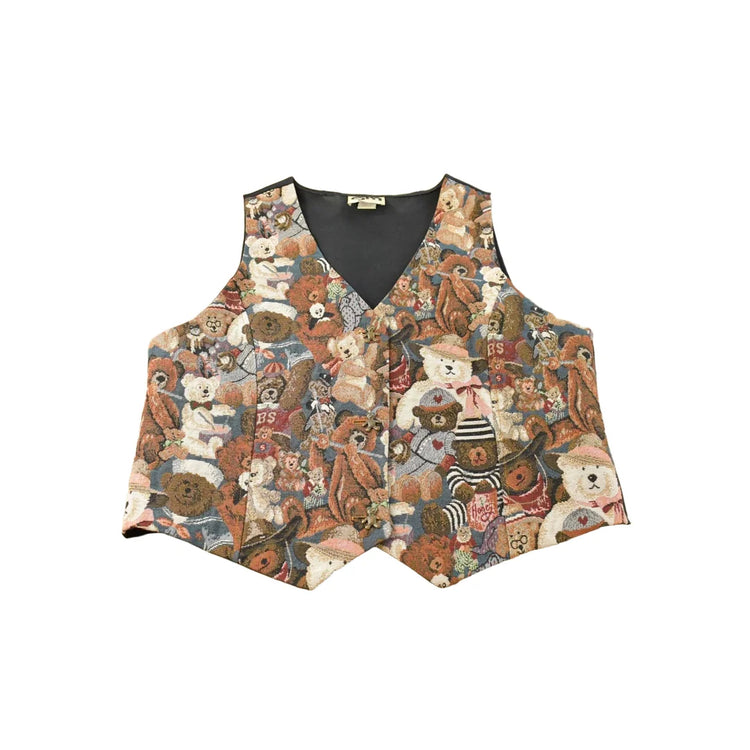 Vintage 1990s Teddy Bear Theme Button Up Vest Women's Large from propervintagecanada