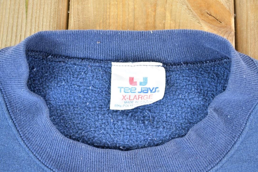 Vintage 1990s Tee Jays Blank Navy Crewneck Sweatshirt Made In USA Men's XL from propervintagecanada